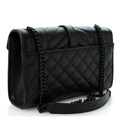 Saint Laurent Grain De Poudre Textured Mixed Matelasse Triquilt Small Monogram Monochrome Satchel Black 3 of 9