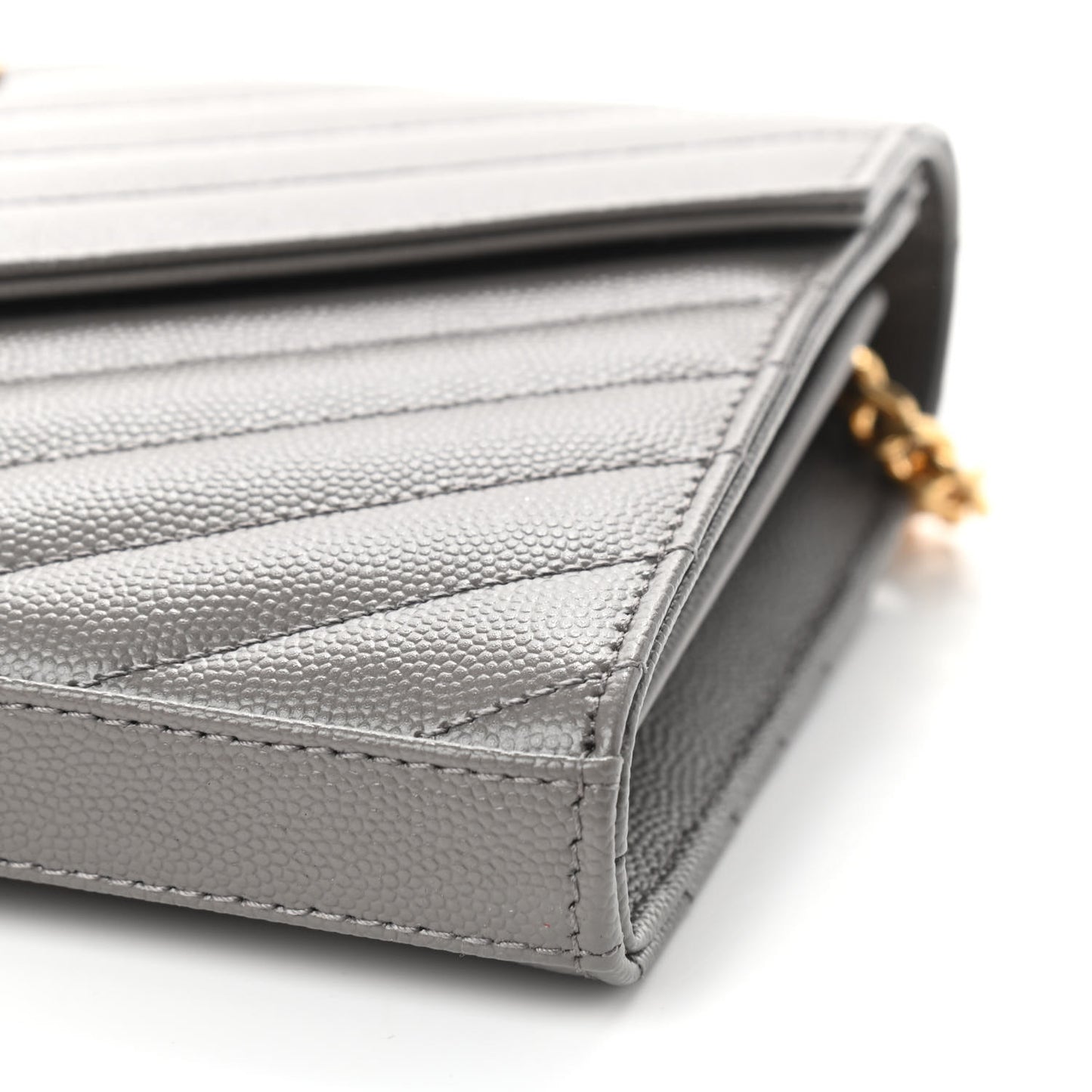 Grain De Poudre Matelasse Chevron Monogram Chain Wallet Fog