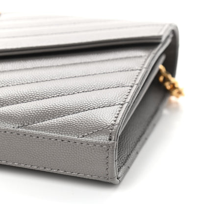 Saint Laurent Grain De Poudre Matelasse Chevron Monogram Chain Wallet Fog 8 of 8