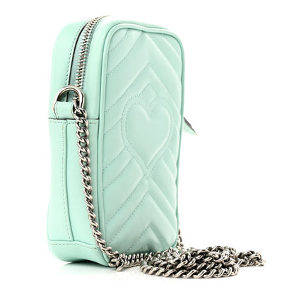 Gucci Calfskin Matelasse Mini GG Marmont Crossbody Bag Water Green 3 of 13
