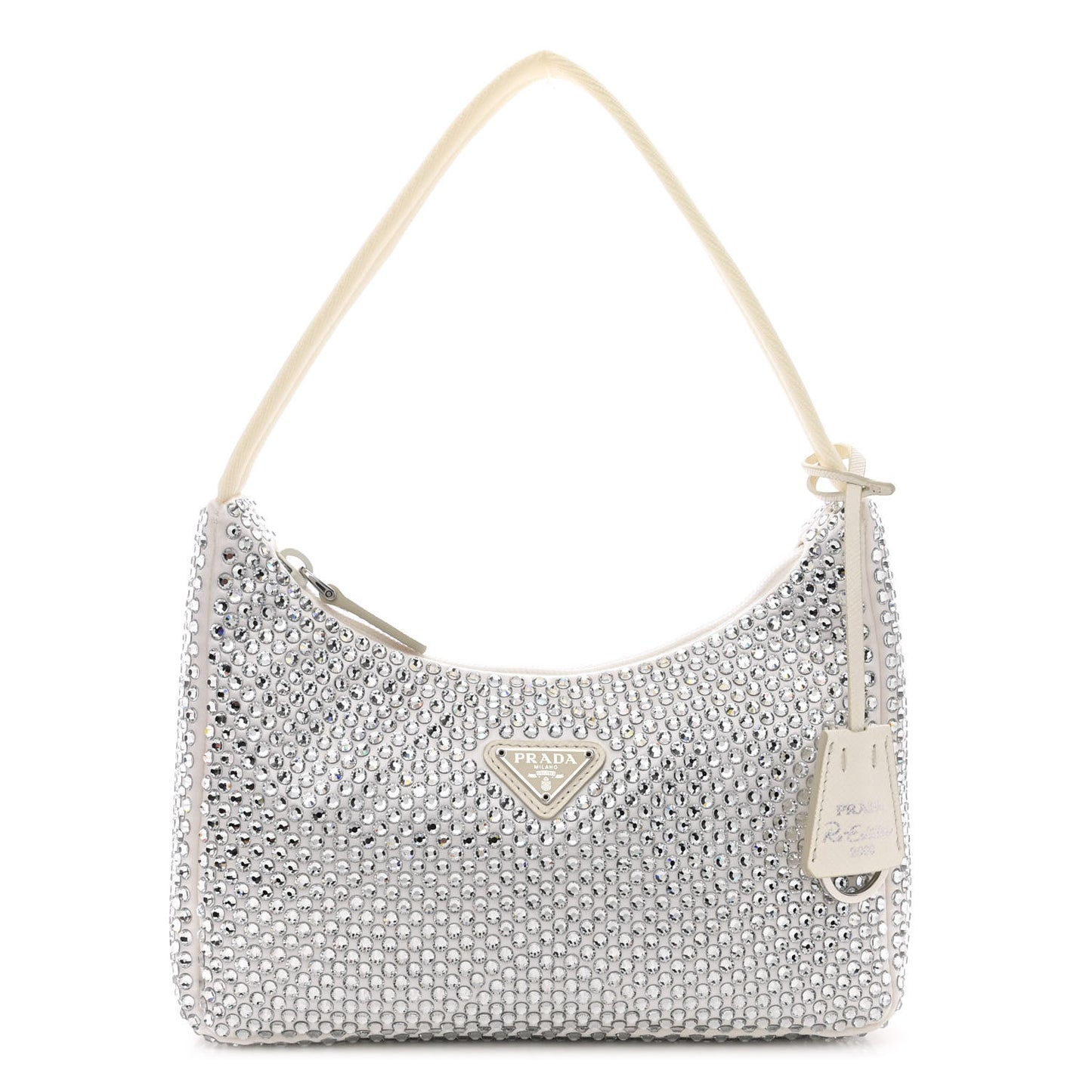 Satin Crystal Mini Re-Edition 2000 Bag White