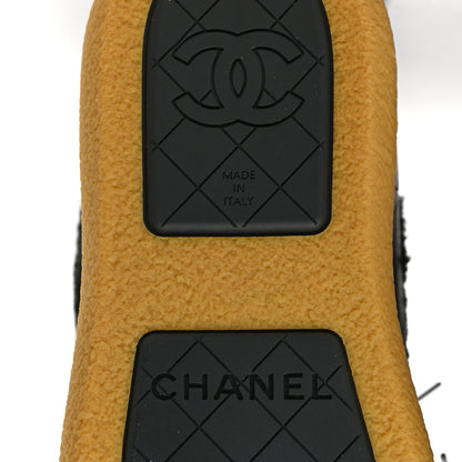 Chanel Tweed Shearling Sheepskin Drawstring Snow Ankle Boots 35 Black 6 of 9