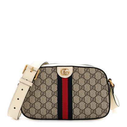 Gucci GG Supreme Monogram Textured Calfskin Web Small Ophidia Camera Bag Beige Ebony Mystic White 1 of 11