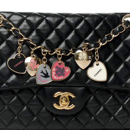 Chanel Lambskin Quilted Valentine Charms Medium Single Flap Black 9 of 12