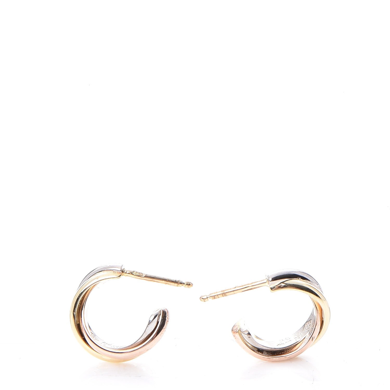 Cartier 18K Pink Yellow White Gold 13mm Trinity Hoop Earrings 3 of 6
