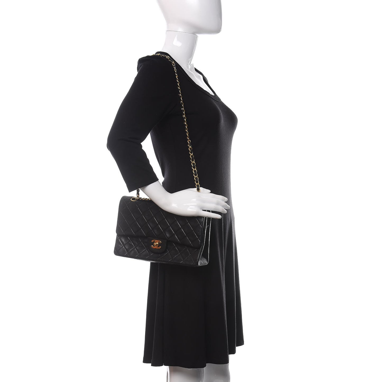 Lambskin Quilted Medium Double Flap Black