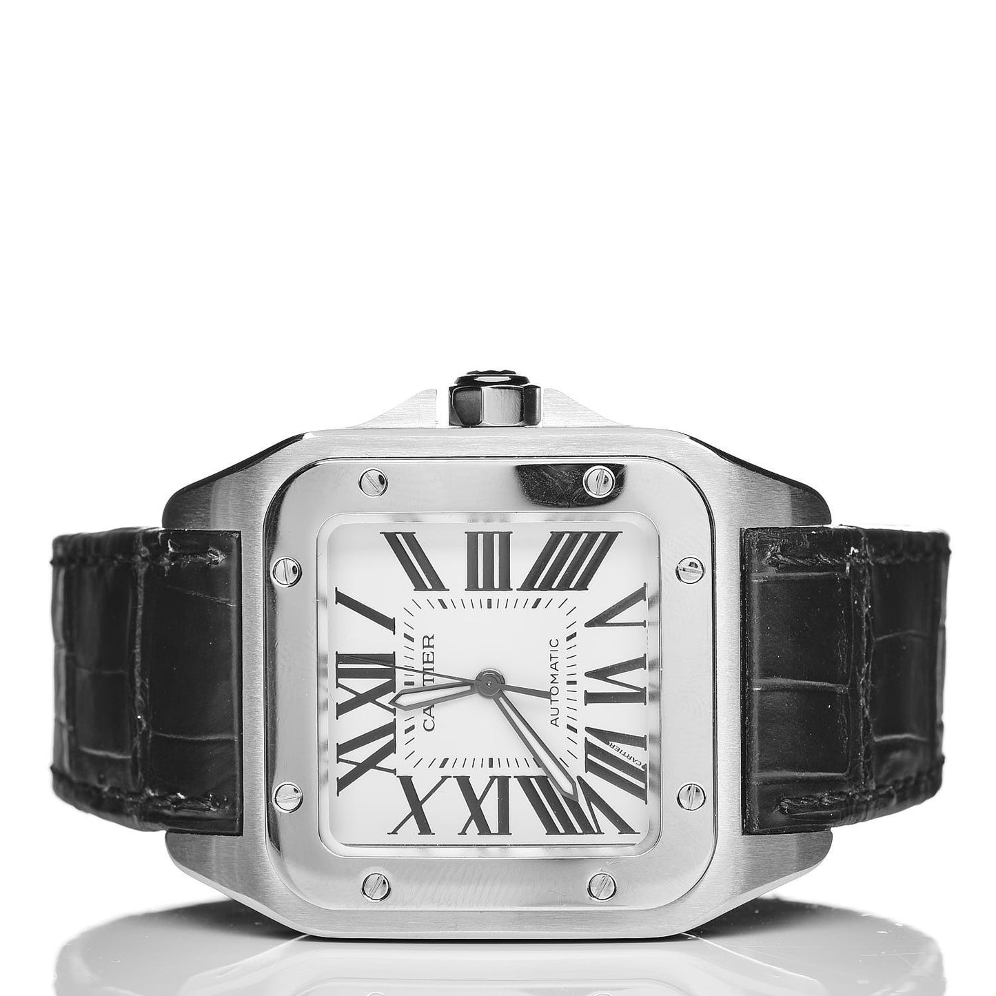 Stainless Steel Alligator 38mm Santos 100 Automatic Watch