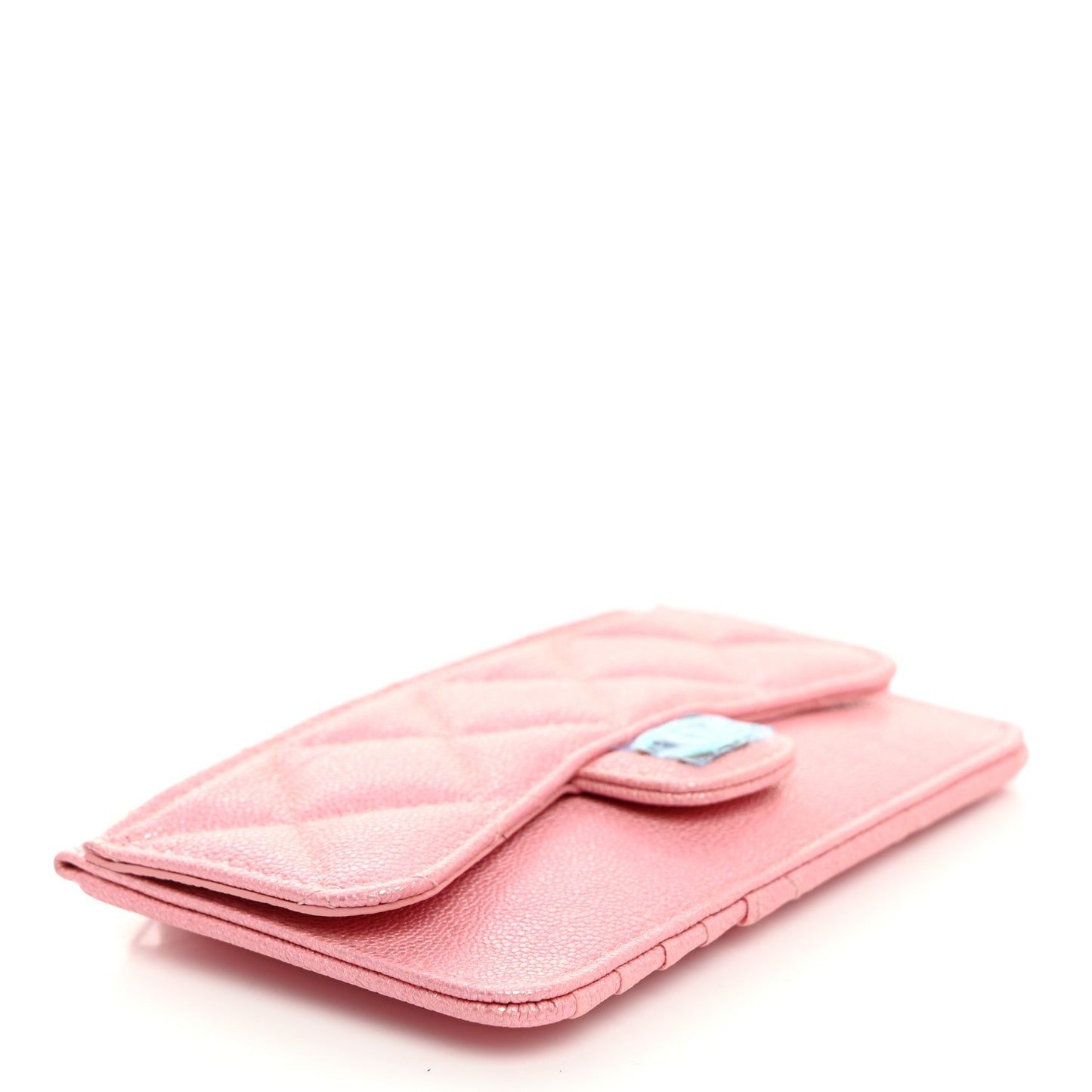 Iridescent Caviar Quilted Flap Zip Card Holder Pink
