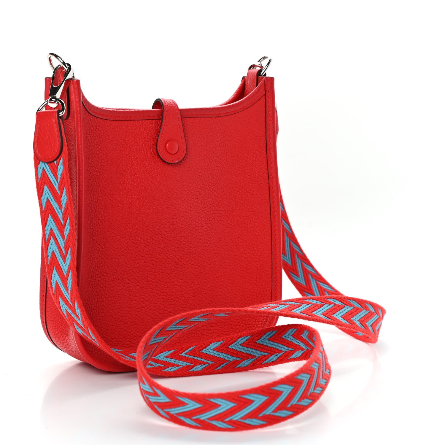 Hermes Taurillon Clemence Evelyne TPM Rouge De Coeur Bleu Du Nord 2 of 4