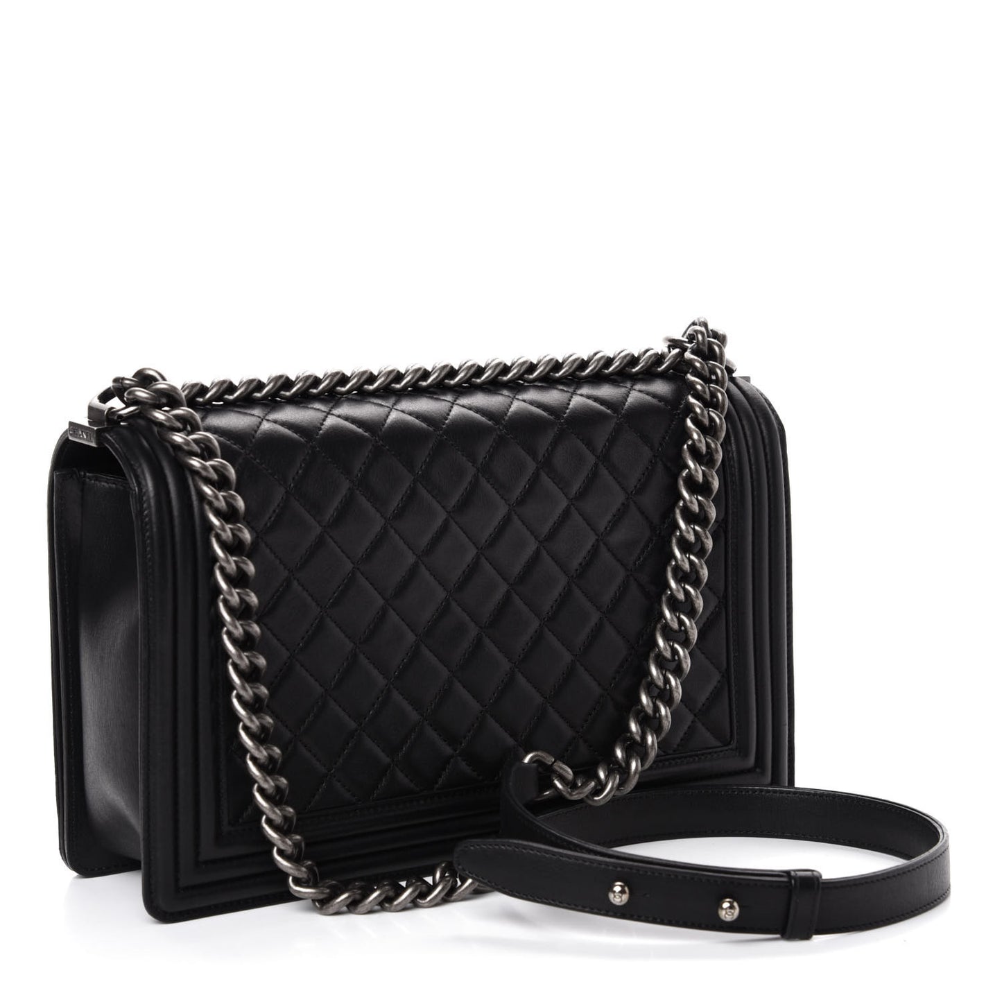 Metallic Calfskin Quilted New Medium Boy Flap Black