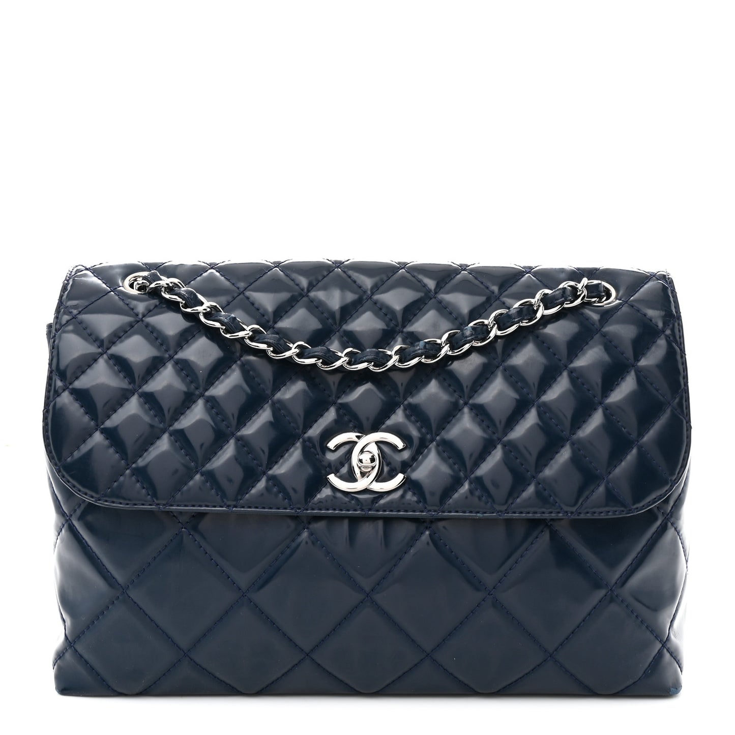 Vinyl Quilted In the Business Flap Bag Navy Blue