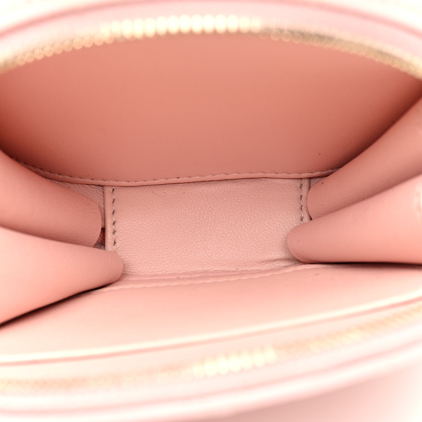 Lambskin Quilted Round Handle With Care Vanity With Chain Pink