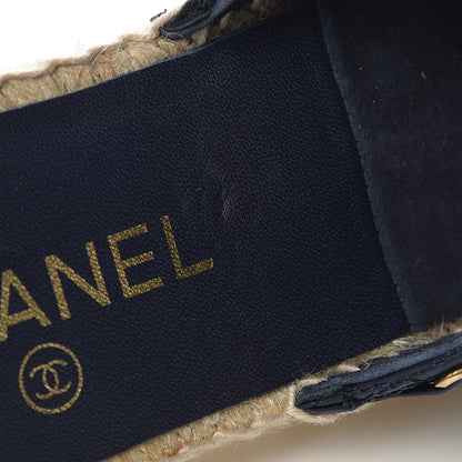 Chanel Lambskin Quilted CC Chain Espadrille Mules 38 Navy Black 11 of 14