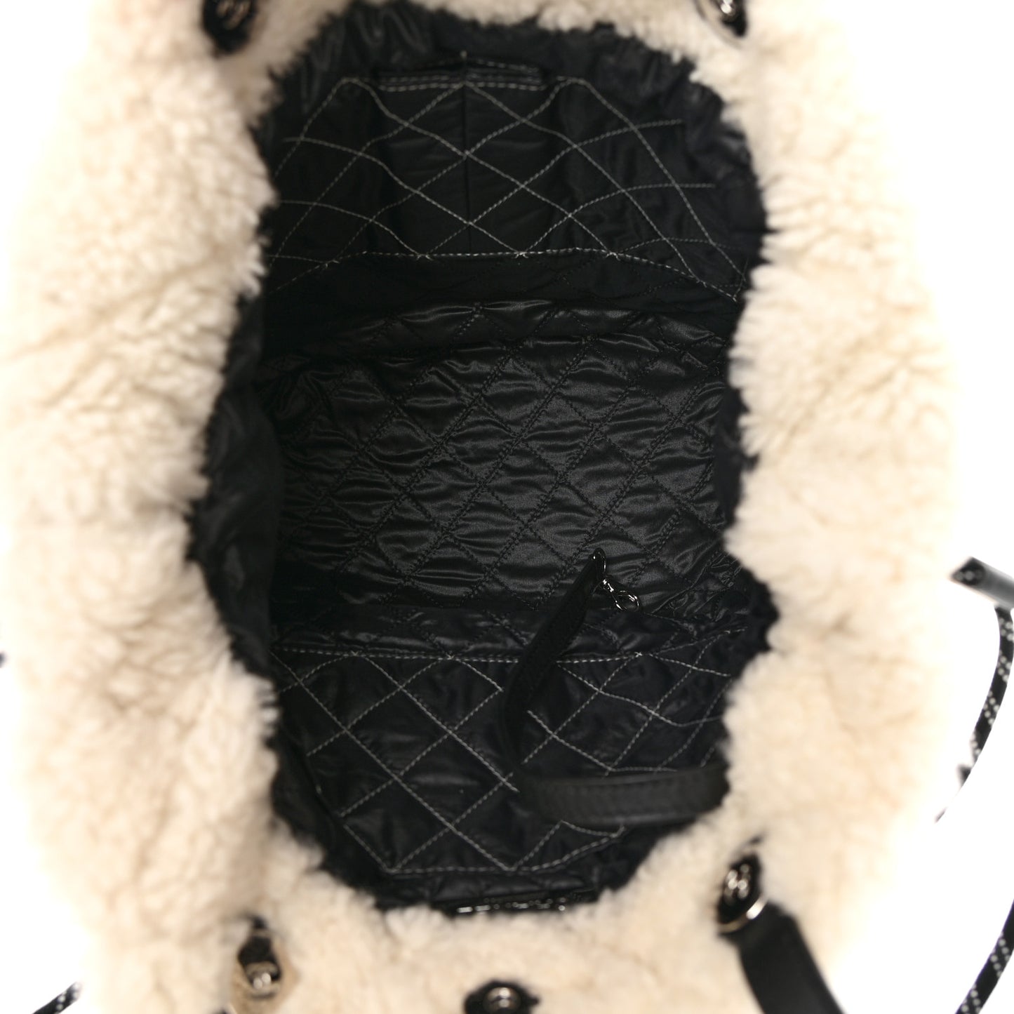Shearling Sheepskin Tweed Large Coco Neige Tote White Black