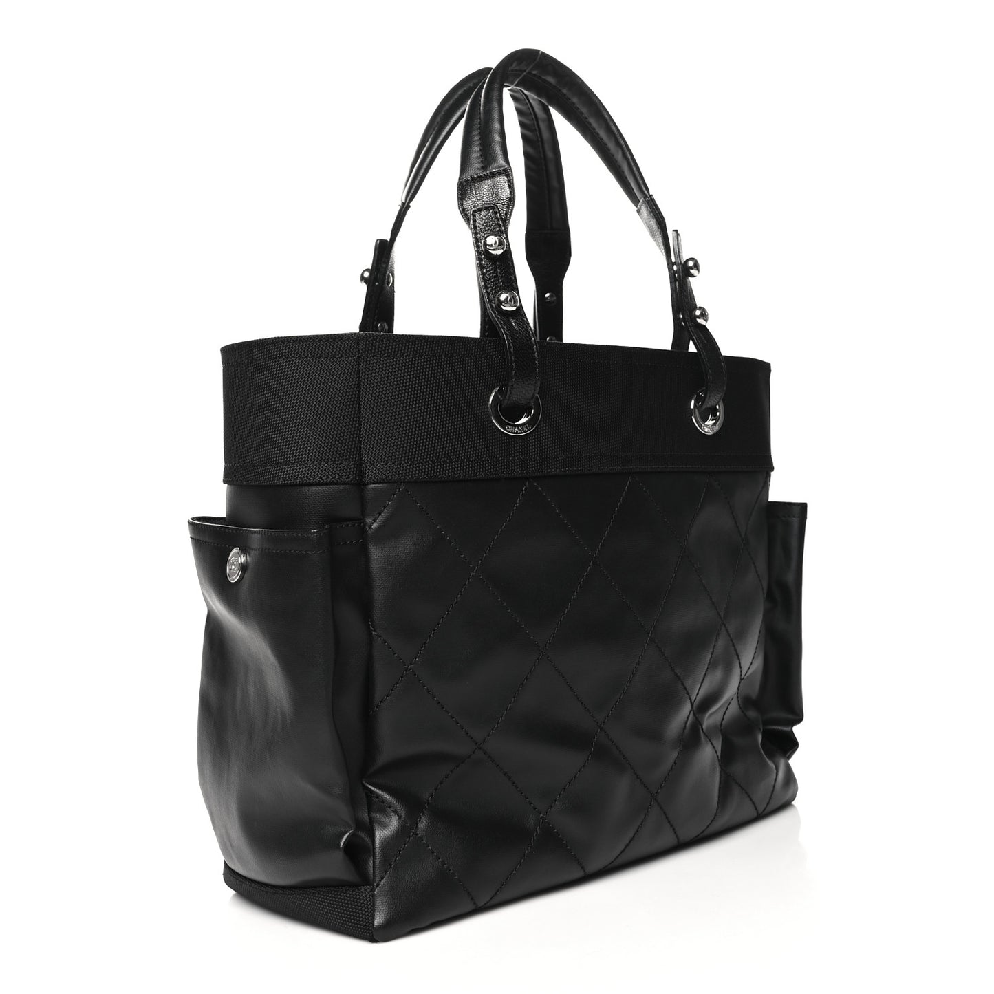 Coated Canvas Quilted Large Paris Biarritz Tote Black