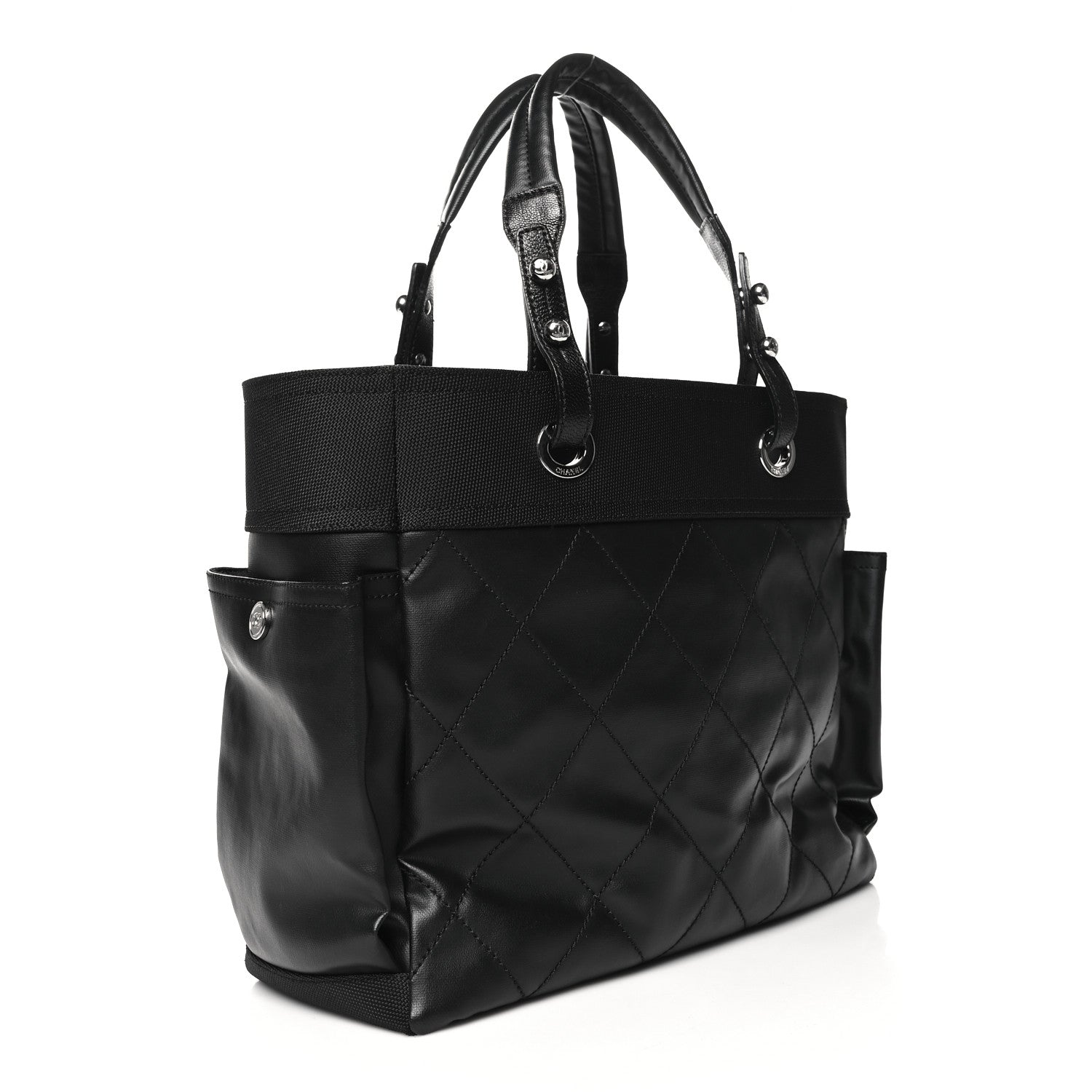 Chanel Coated Canvas Quilted Large Paris Biarritz Tote Black 4 of 11