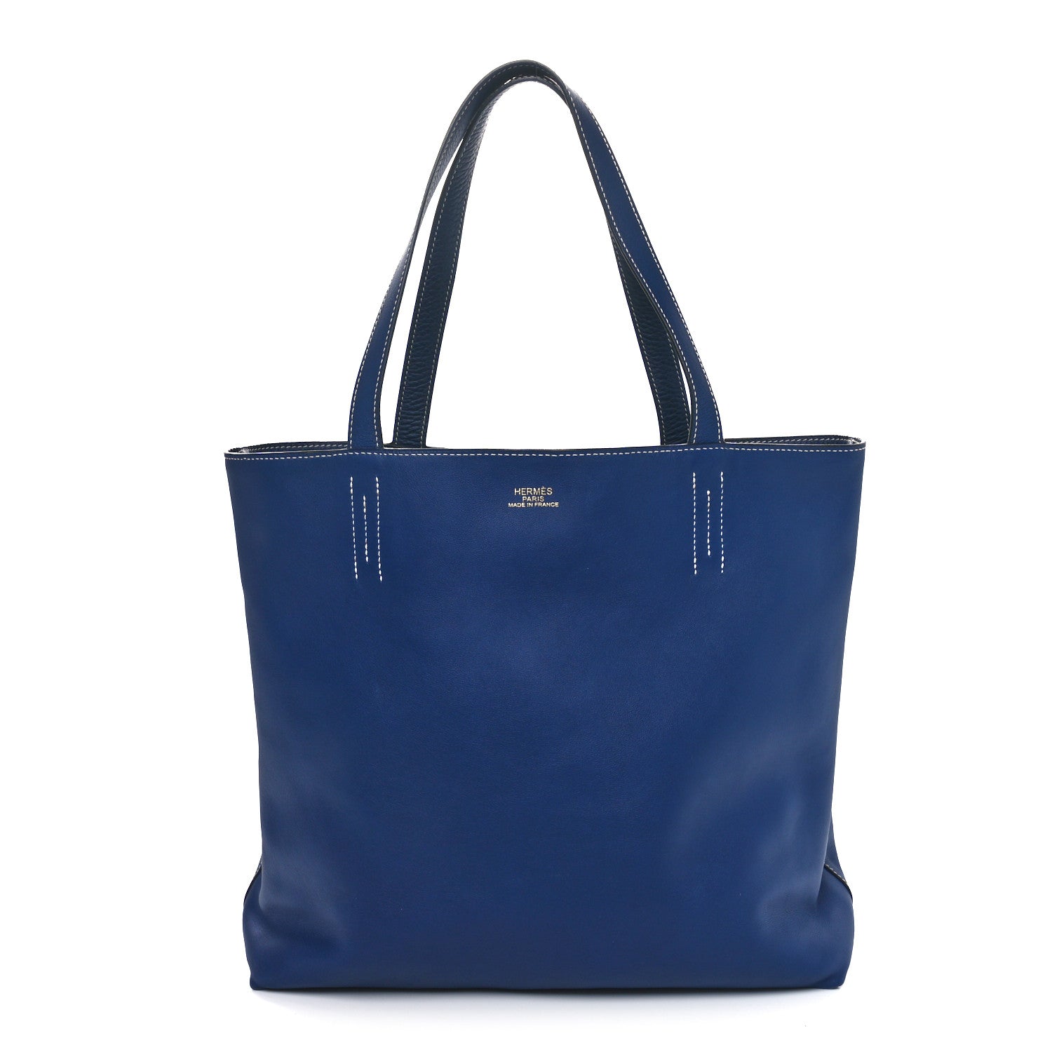 Hermes Veau Sikkim Taurillon Clemence Double Sens 36 Reversible Tote Bleu Electrique Bleu De Malte 9 of 14