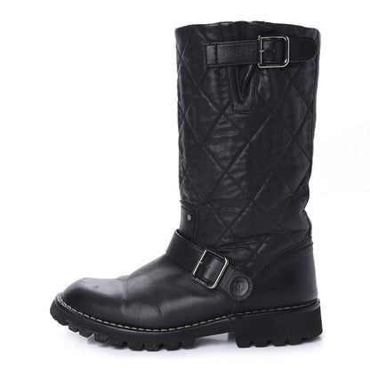 Chanel Calfskin Quilted Biker Boots 36.5 Black 1 of 8