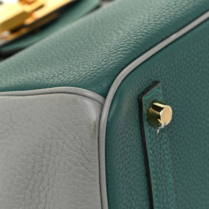 Hermes Togo Bi-Color Horseshoe Birkin 30 Malachite Gris Mouette 11 of 17