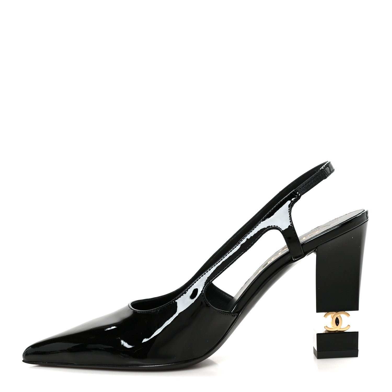 Chanel Patent Calfskin Slingback CC Cutout Pumps 38 Black 1 of 10