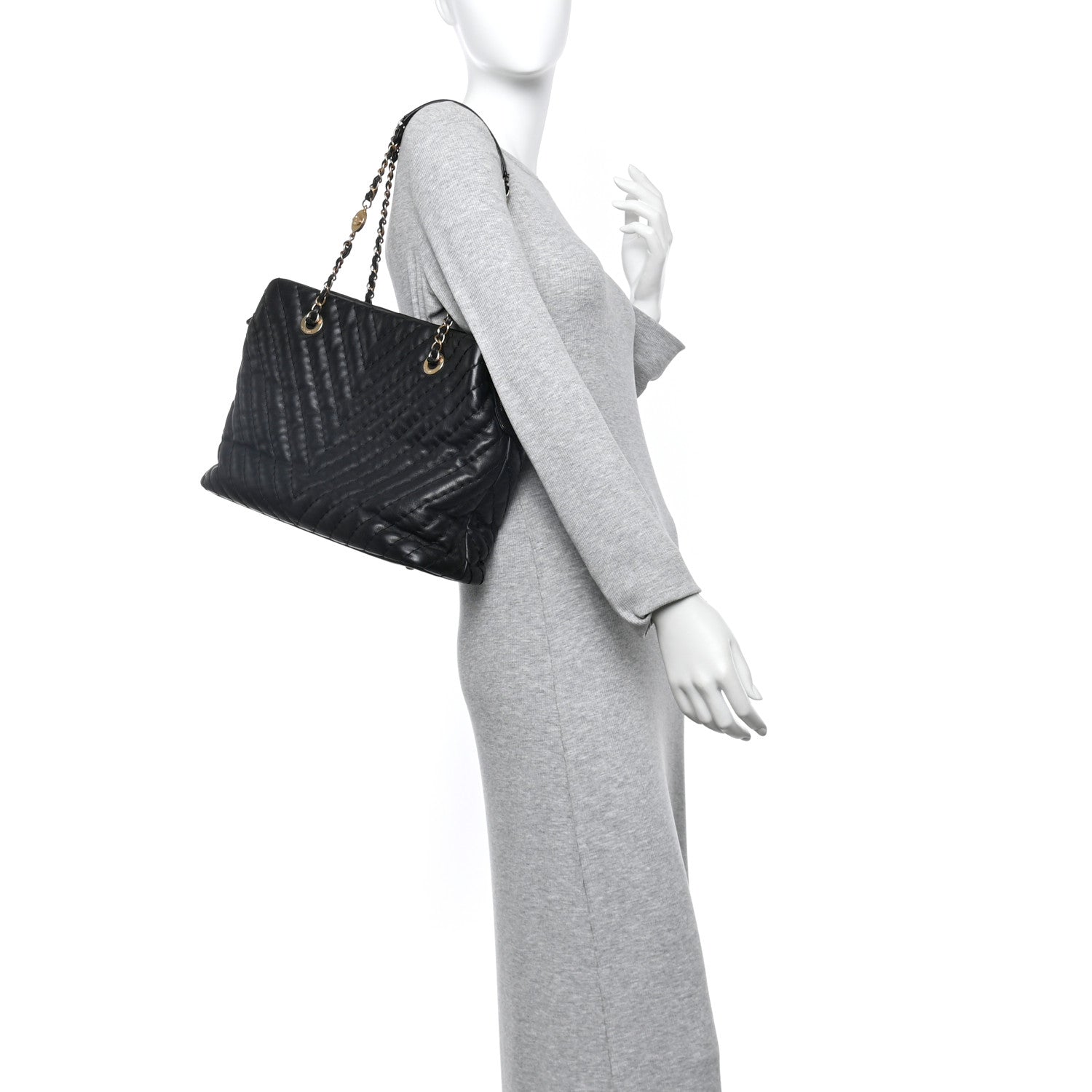 Chanel Calfskin Chevron Quilted Surpique Tote Black 2 of 13