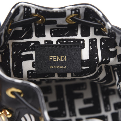 Fendi X JOSHUA VIDES Canvas Calfskin F is Mini Mon Tresor Bucket Bag White Black 6 of 10