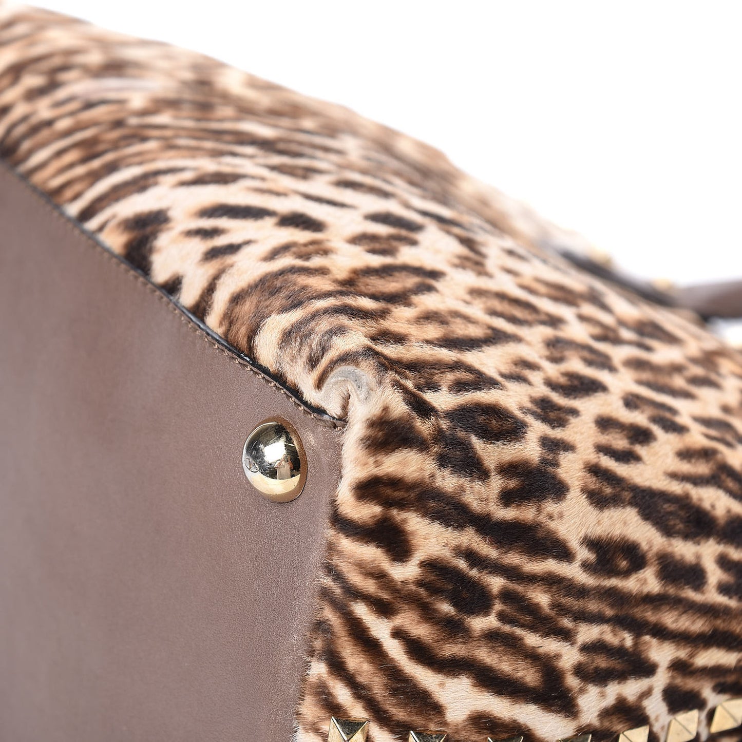 Calf Hair Cavallino Animal Rockstud Dome Satchel Leopard