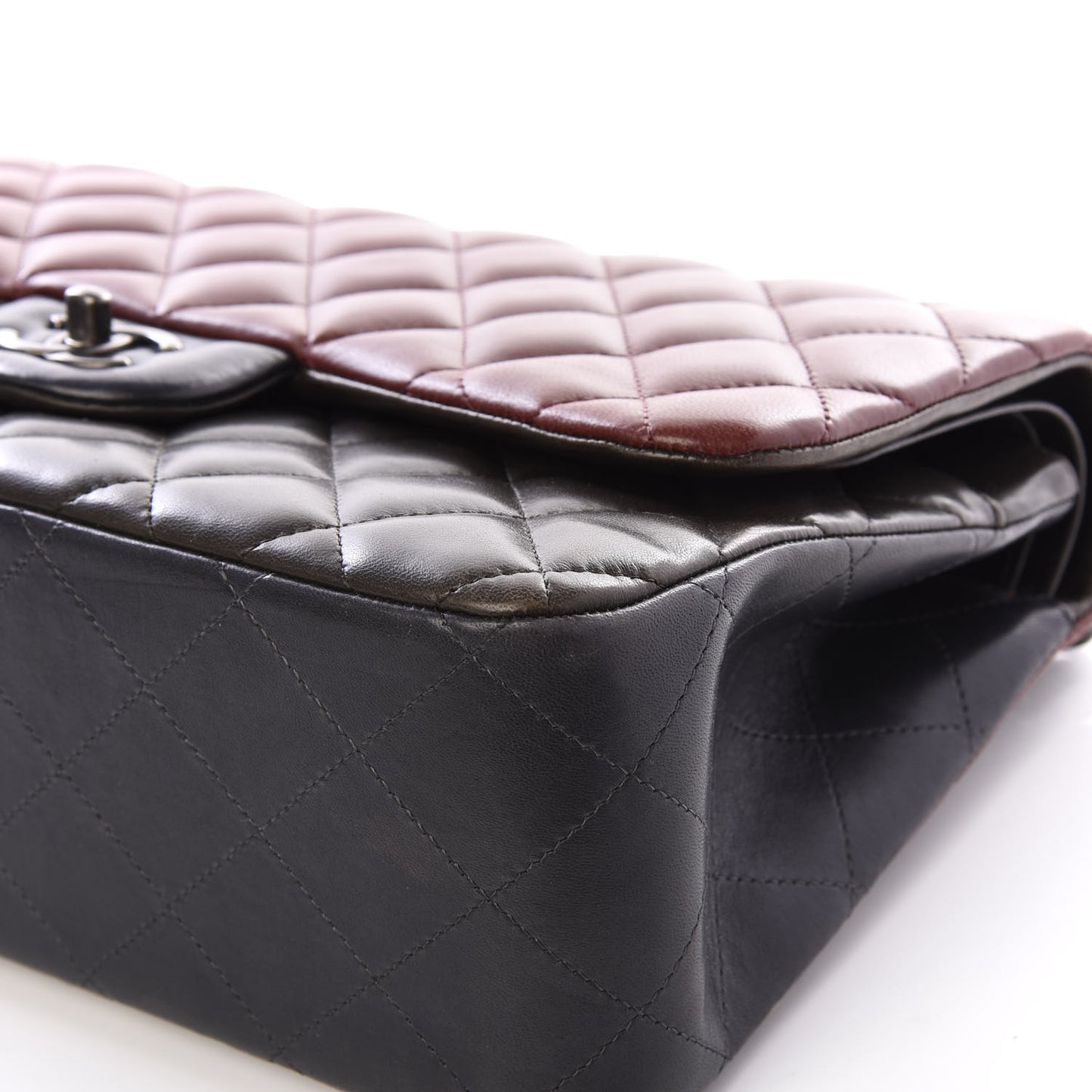 Lambskin Quilted Jumbo Tri-Color Double Flap Burgundy
