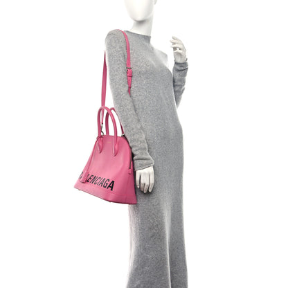 Balenciaga Signature Grained Calfskin Logo M Ville Top Handle Bag Rose Bubblegum Black 2 of 8