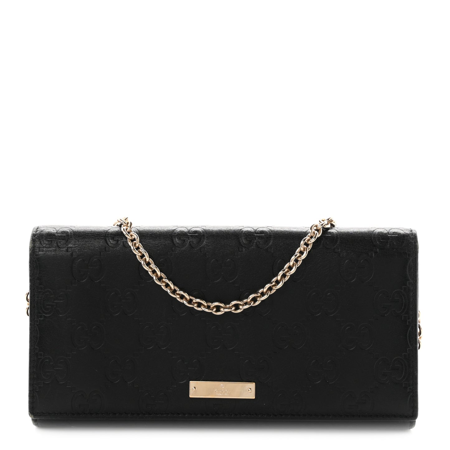 Guccissima Margaux Calfskin Metal Bar Chain Wallet Black