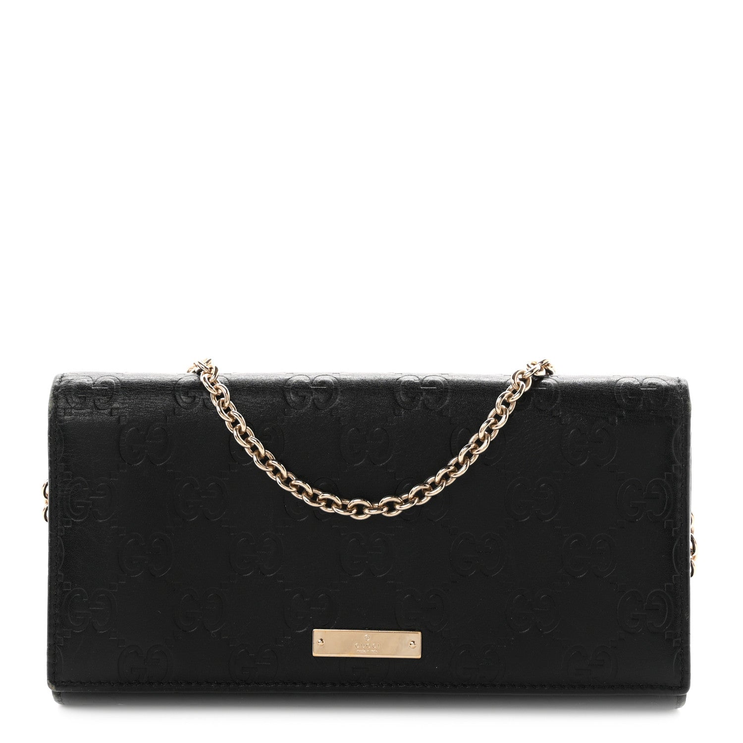 Gucci Guccissima Margaux Calfskin Metal Bar Chain Wallet Black 1 of 10