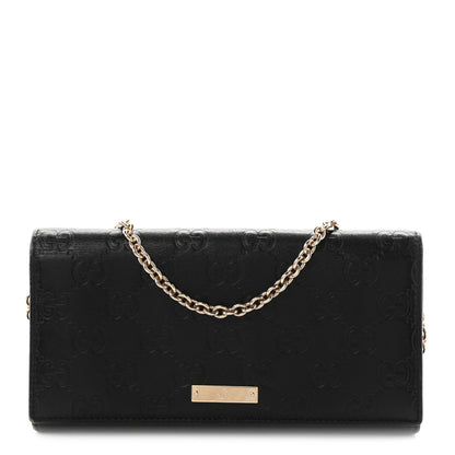 Gucci Guccissima Margaux Calfskin Metal Bar Chain Wallet Black 1 of 10