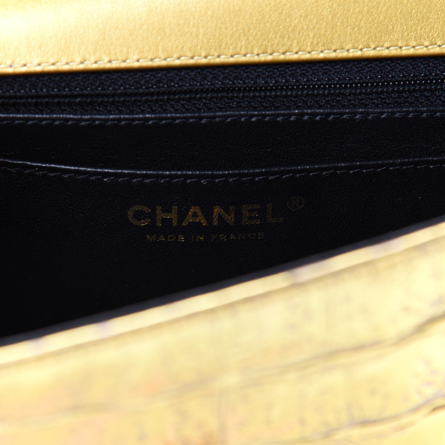 Metallic Calfskin Crocodile Embossed Cocodile Rectangular Mini Flap Gold