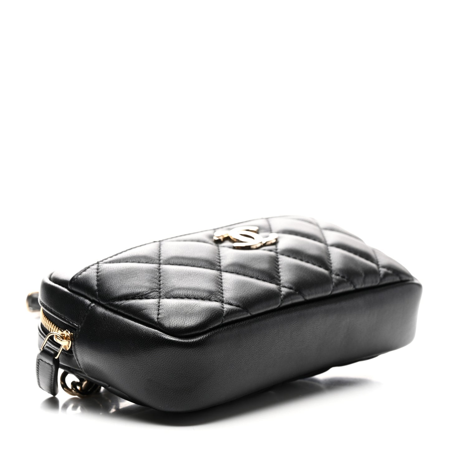 Lambskin Quilted Waist Bag With Pouch Black