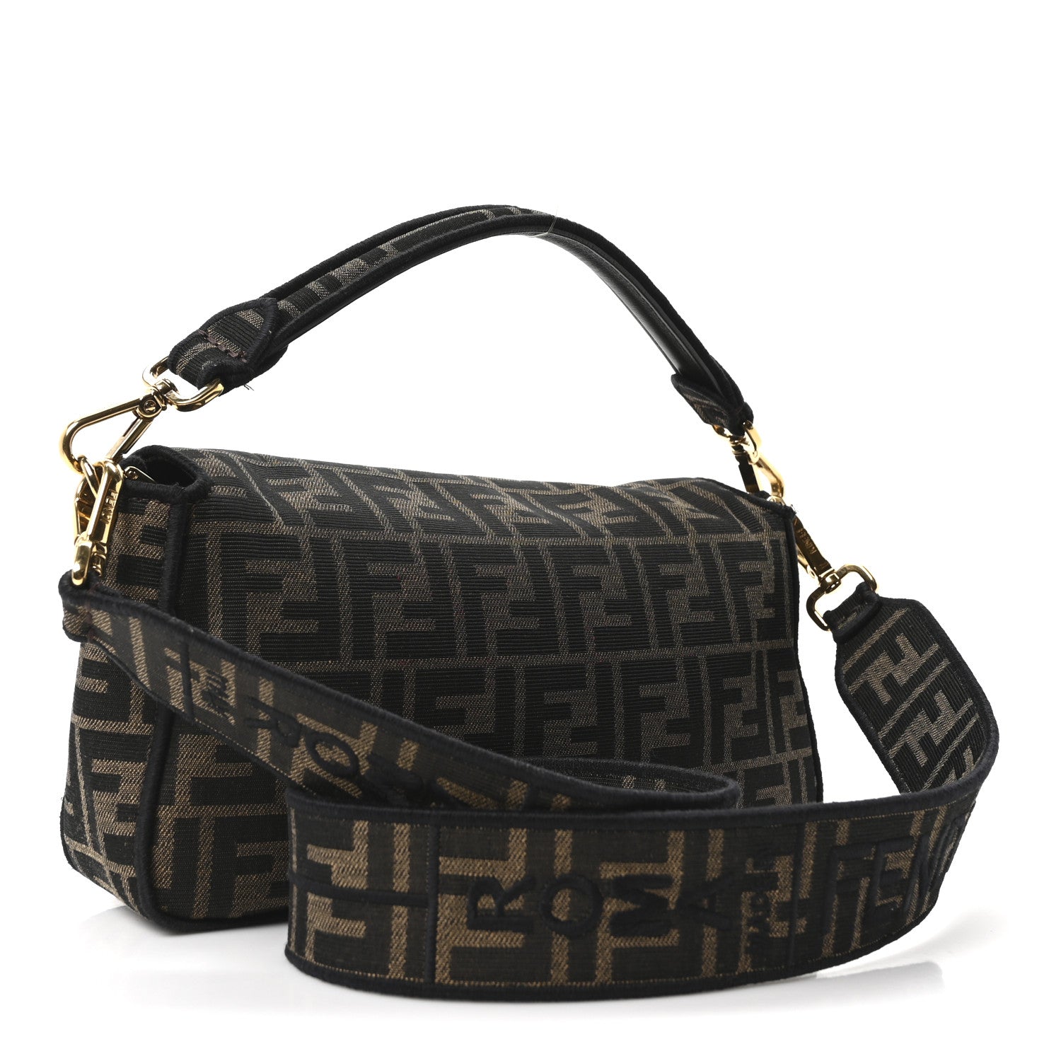 Fendi Fabric Jacquard FF 1974 Medium Baguette Tobacco Moro Black 3 of 10