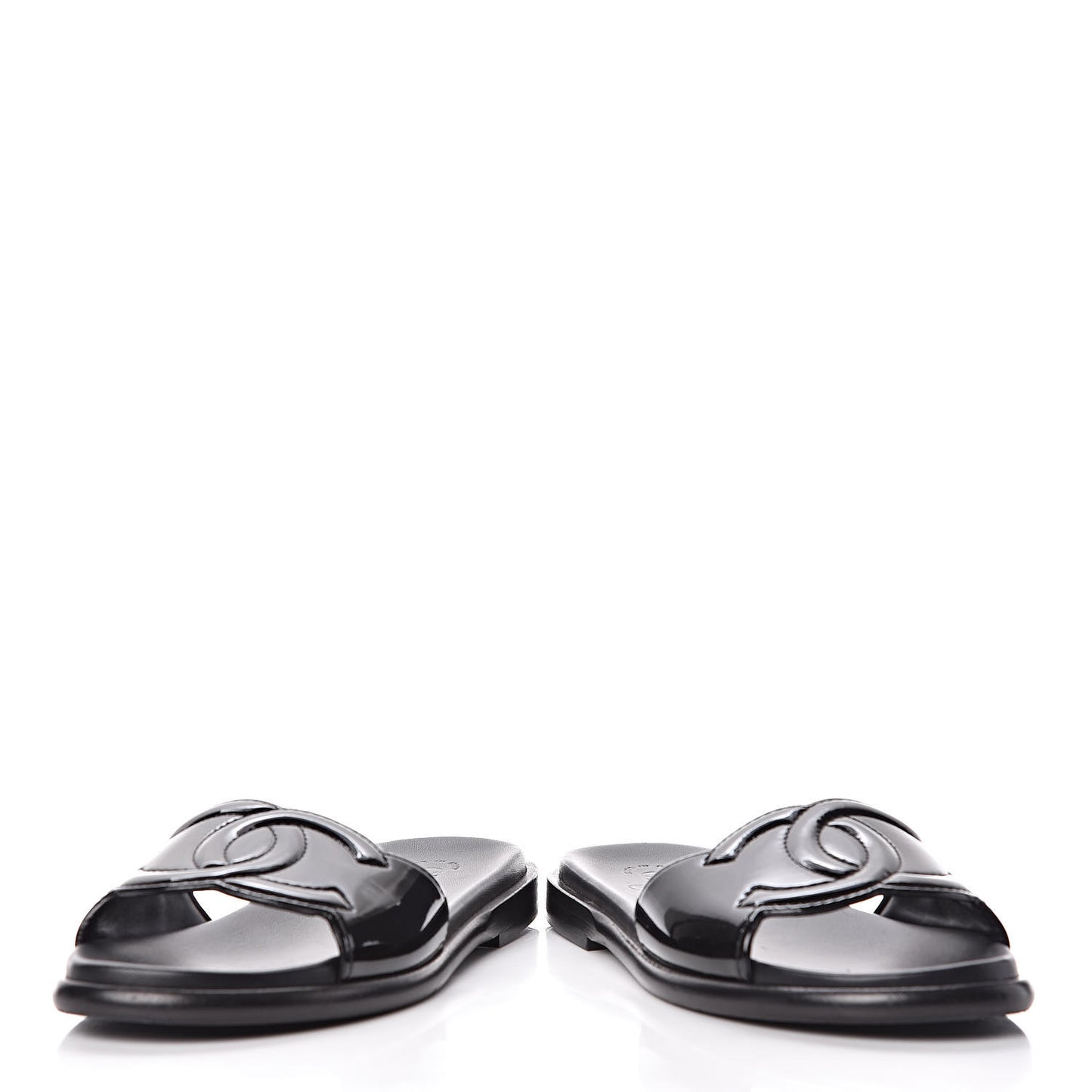 Patent Calfskin CC Slip On Mules 39 Black