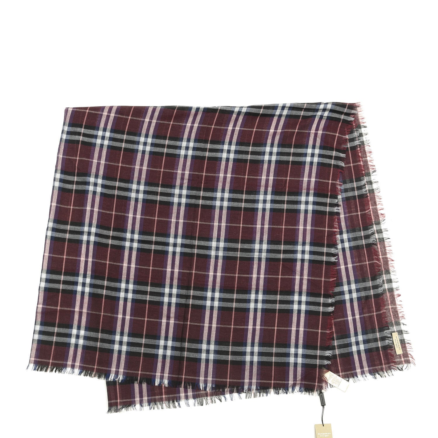 Burberry Modal Wool Check Square Scarf Claret 1 of 3