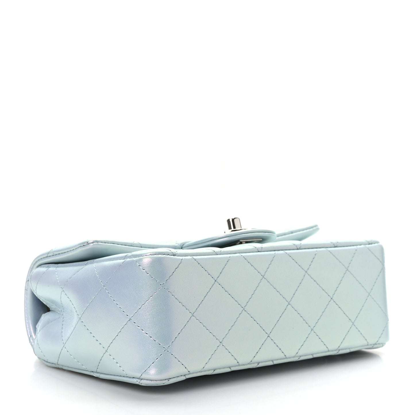 Iridescent Calfskin Quilted Mini Rectangular Flap Light Blue