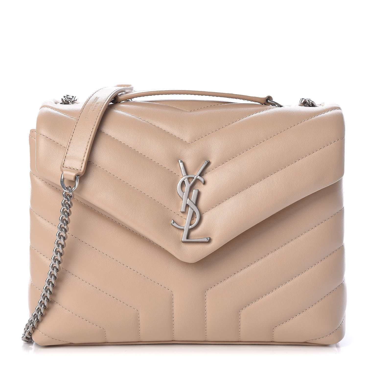 Saint Laurent Calfskin Y Quilted Monogram Small Loulou Chain Satchel Dark Beige 1 of 12