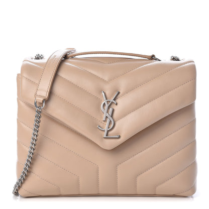 Saint Laurent Calfskin Y Quilted Monogram Small Loulou Chain Satchel Dark Beige 1 of 12