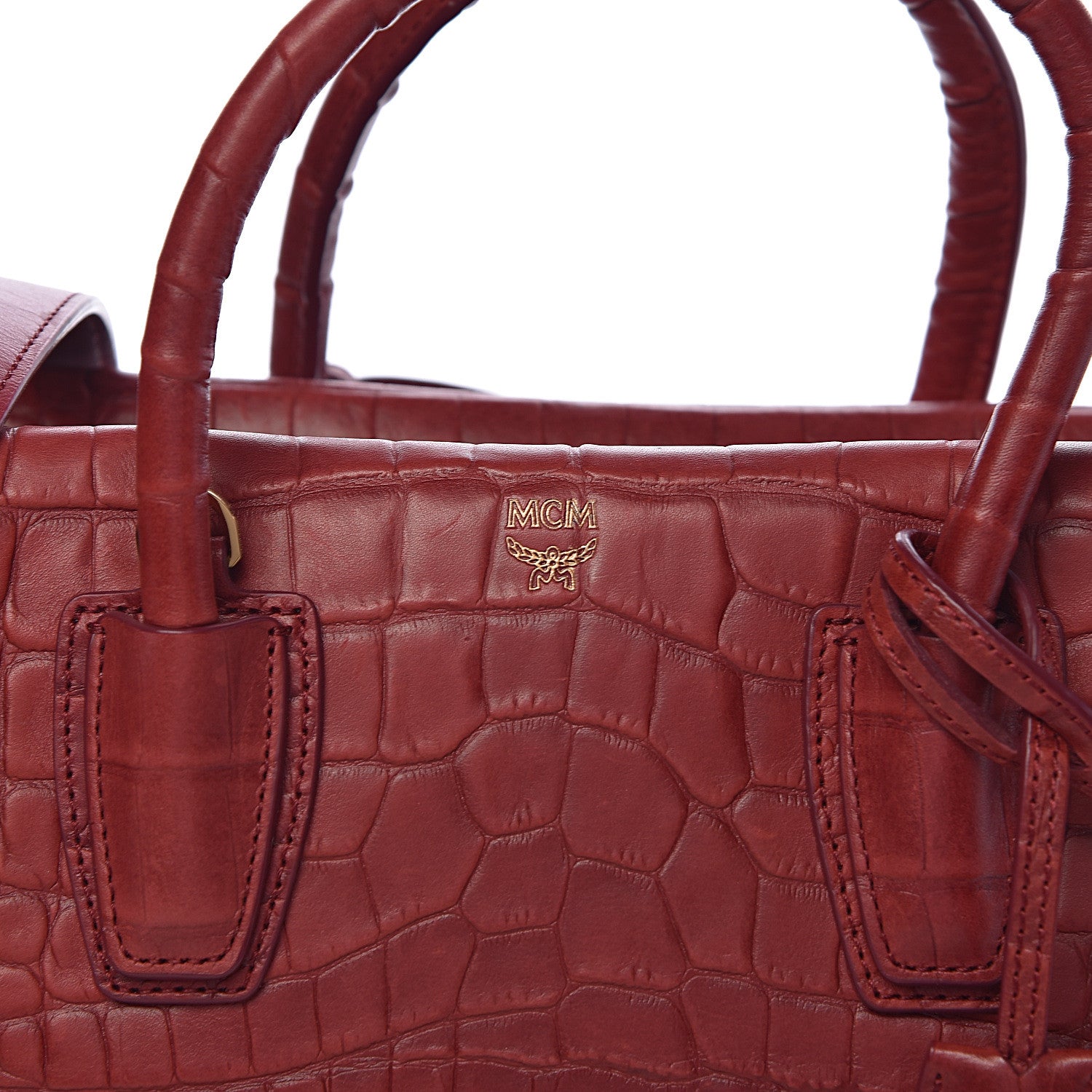 MCM Calfskin Crocodile Embossed Medium Milla Tote Ruby 8 of 8