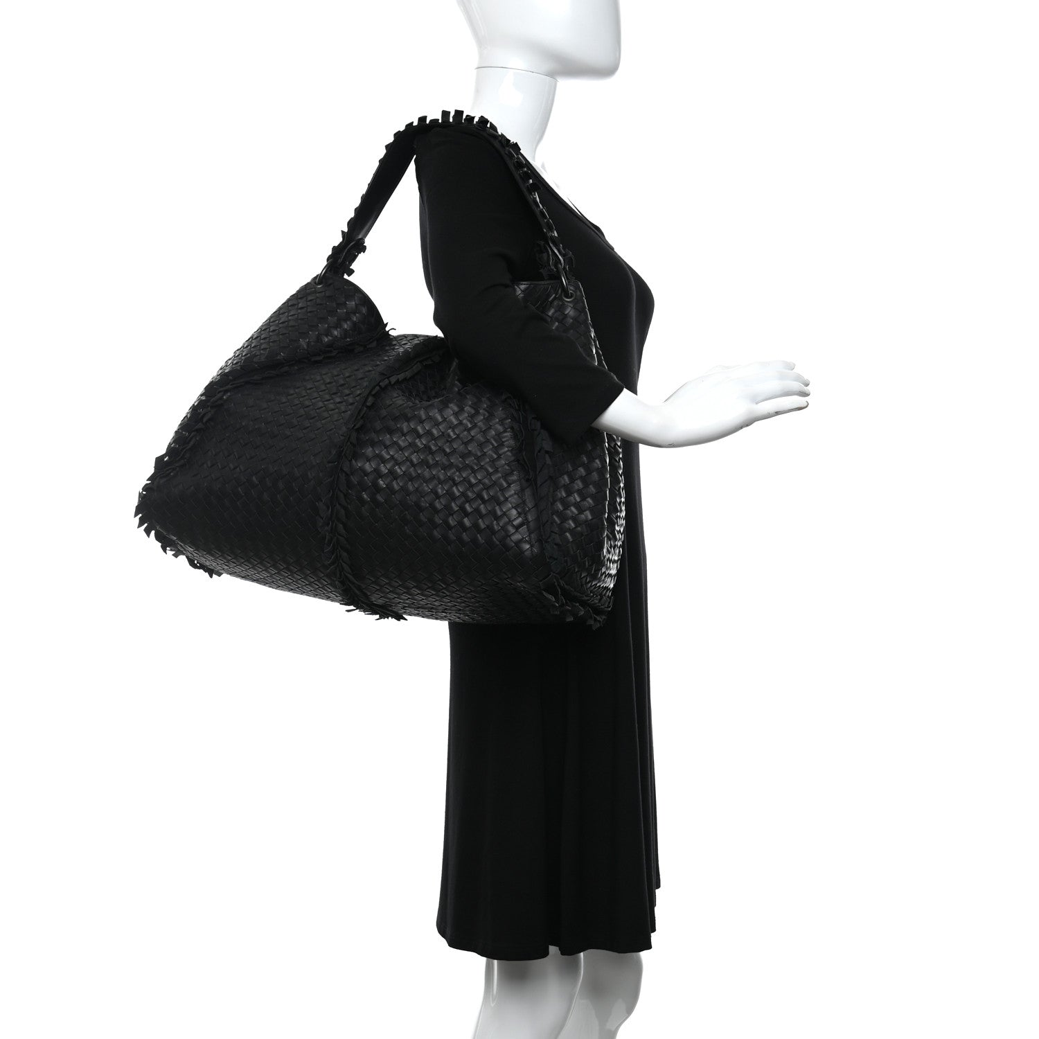 Bottega Veneta Nappa Intrecciato Large Franges Shoulder Bag Black 2 of 9