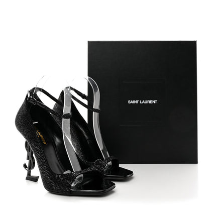 Saint Laurent Crystal Embellished Opyum Ankle Strap Sandals 38.5 Black 9 of 9
