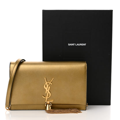 Saint Laurent Metallic Grain De Poudre Kate Monogram Tassel Chain Wallet Gold 12 of 12