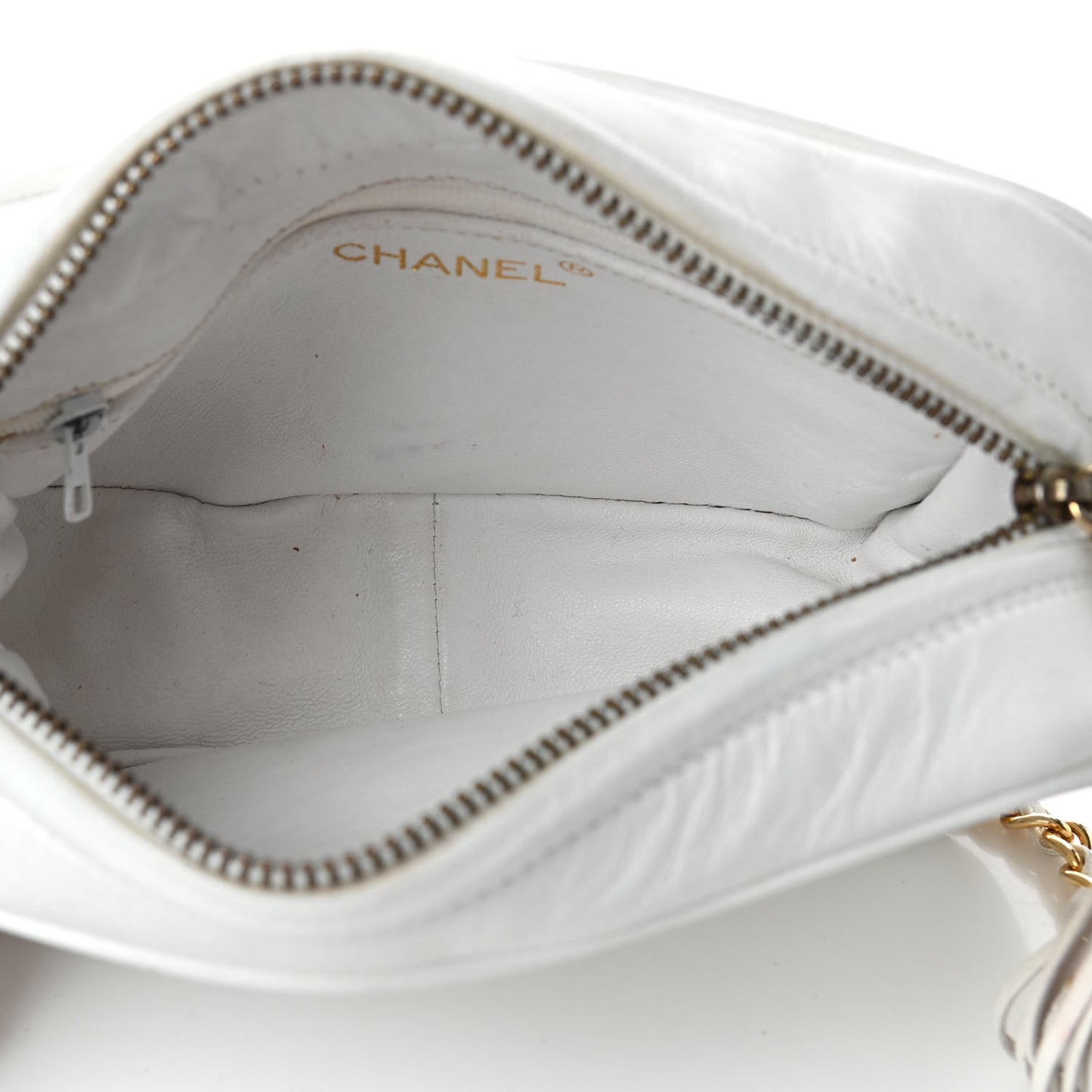 Lambskin Quilted Tassel Camera Case White