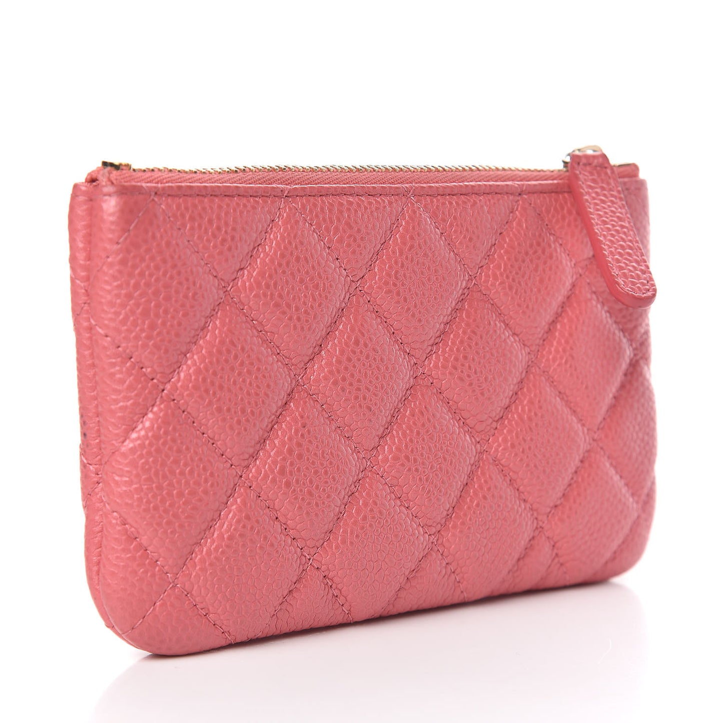 Iridescent Caviar Quilted Small Cosmetic Case Pink
