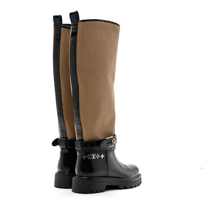 Louis Vuitton Canvas Calfskin Territory Flat High Ranger Boots 37 Khaki 4 of 10
