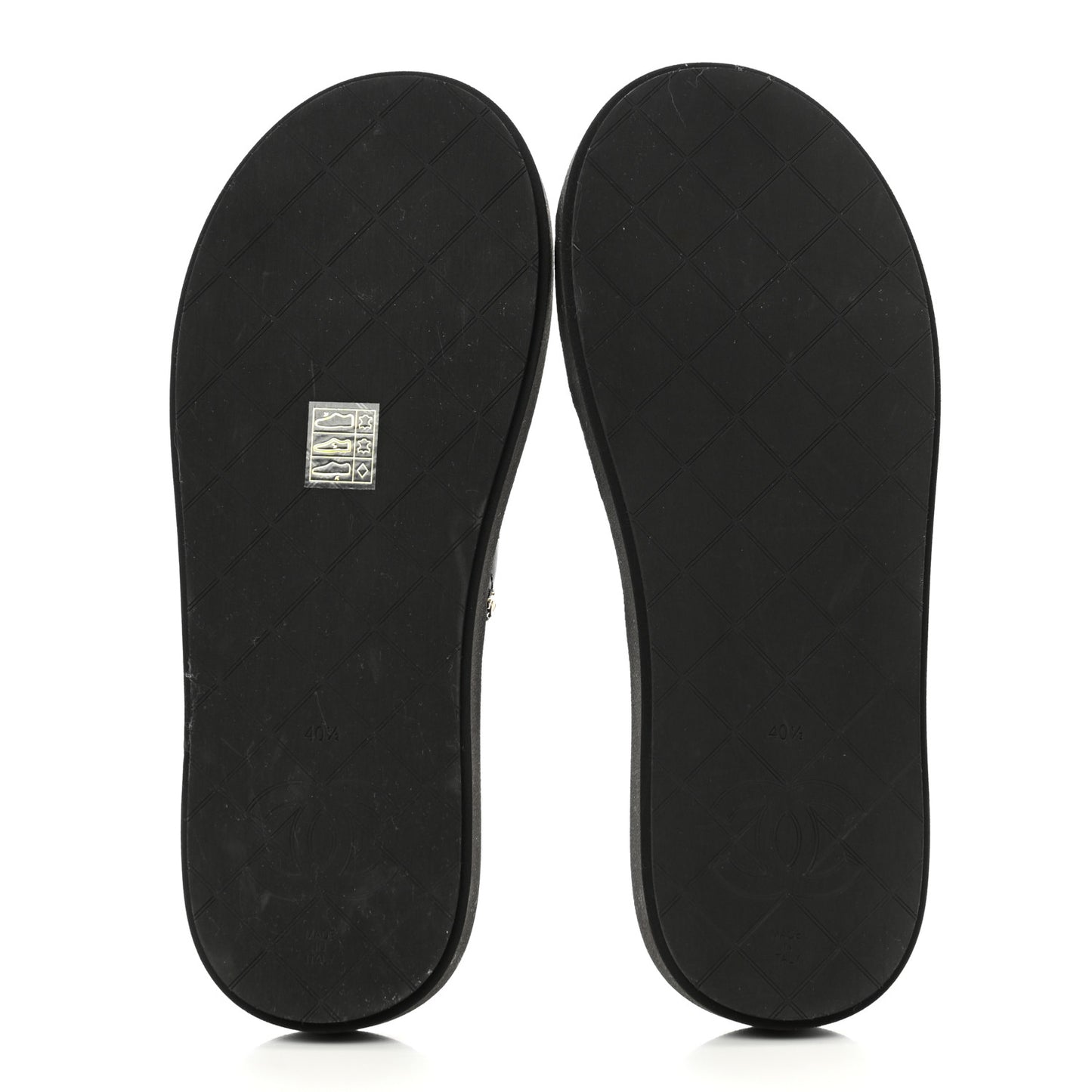 Lambskin Quilted Padded Charms Thong Sandals 40.5 Black