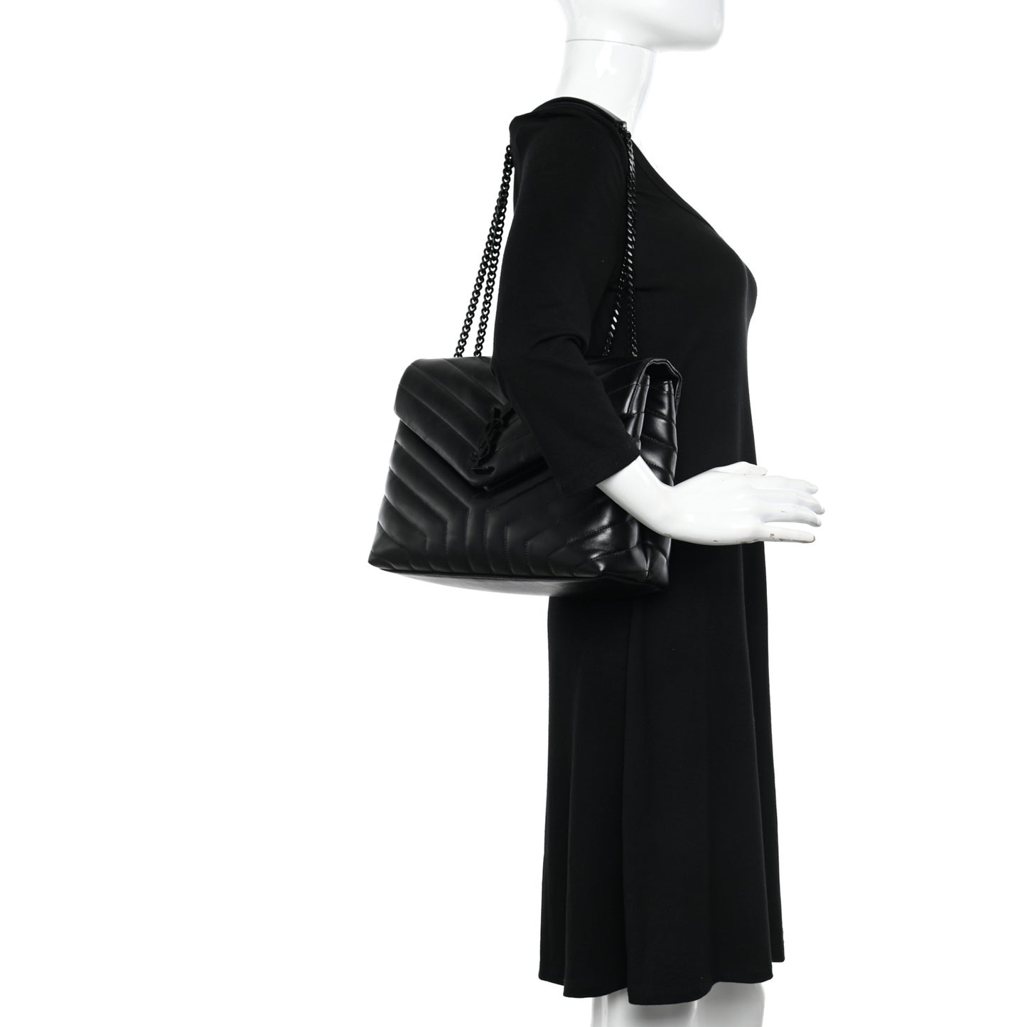 Calfskin Y Quilted Monogram Monochrome Medium Loulou Chain Satchel Black