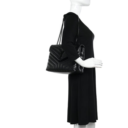 Saint Laurent Calfskin Y Quilted Monogram Monochrome Medium Loulou Chain Satchel Black 2 of 10